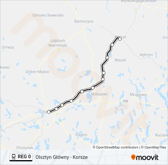 Поезд REG 0: карта маршрута