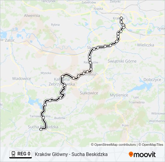 Mapa linii kolej REG 0