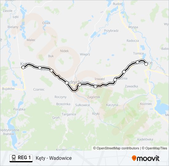 Mapa linii kolej REG 1