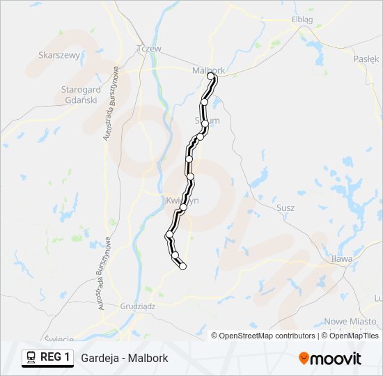 Поезд REG 1: карта маршрута