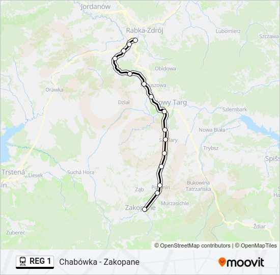 Поезд REG 1: карта маршрута