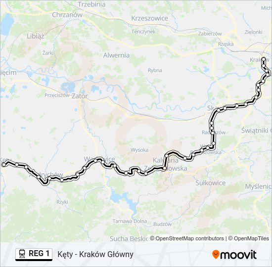 Mapa linii kolej REG 1