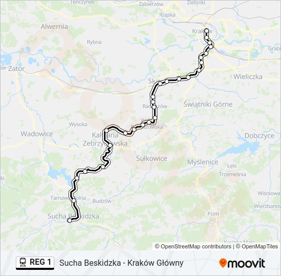 Поезд REG 1: карта маршрута