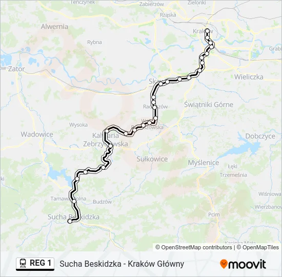 Поезд REG 1: карта маршрута