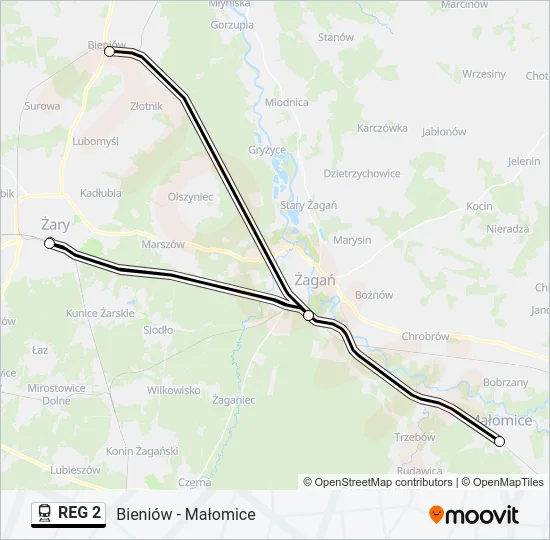 Поезд REG 2: карта маршрута