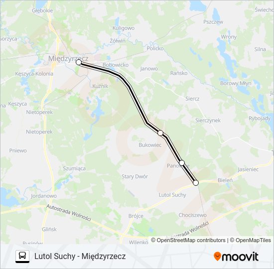 Mapa linii autobus ZKA REG 1