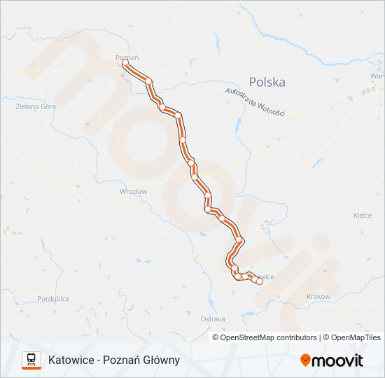 Mapa linii kolej IC 47100