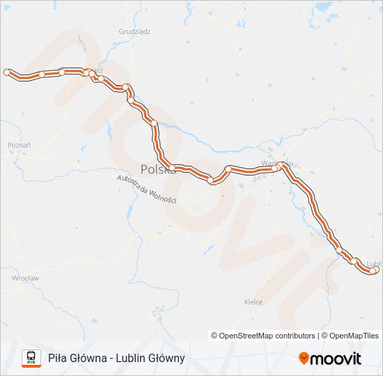 Mapa linii kolej IC 82110