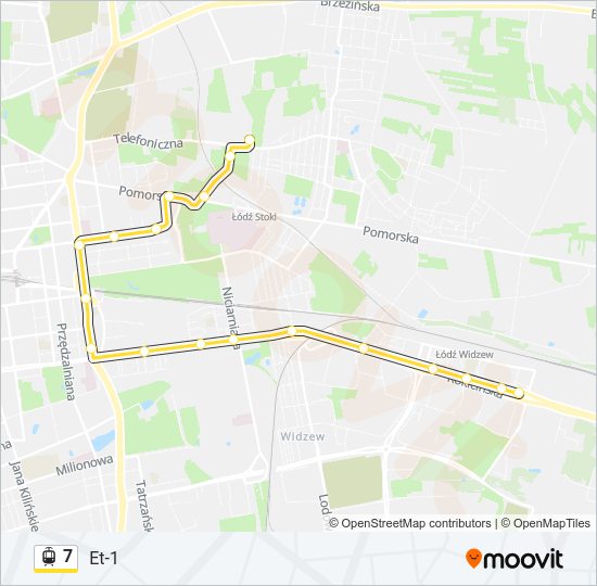 Mapa linii tramwaj 7