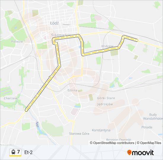 Mapa linii tramwaj 7