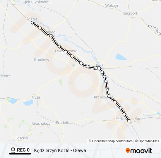 Mapa linii kolej REG 0