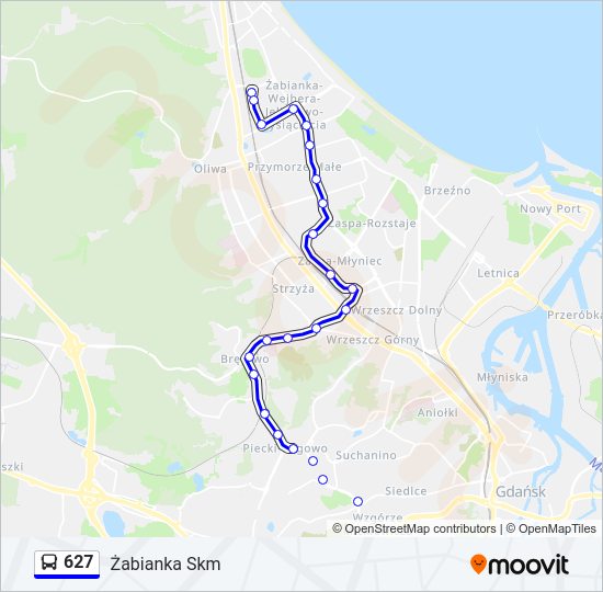 Mapa linii autobus 627