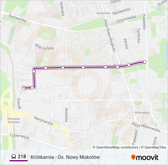 Mapa linii autobus 218