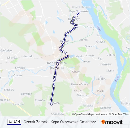 Mapa linii autobus L14