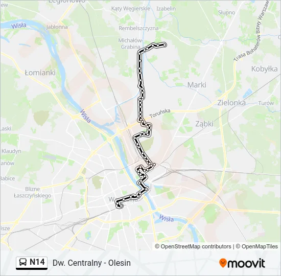 N14 Bus Line Map