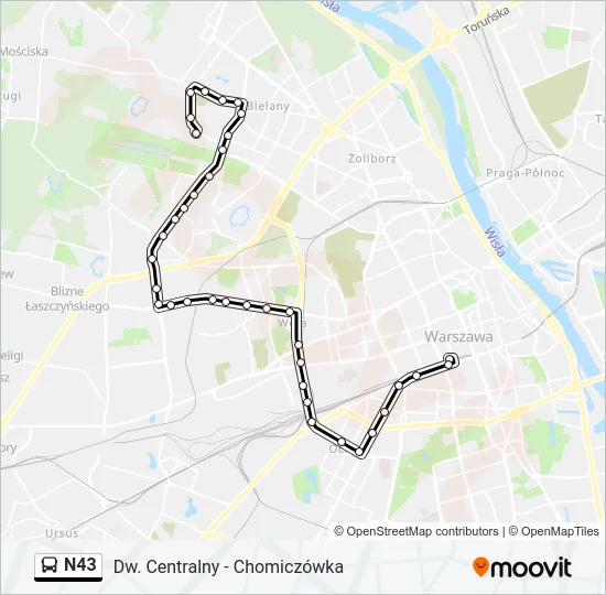 Автобус N43: карта маршрута