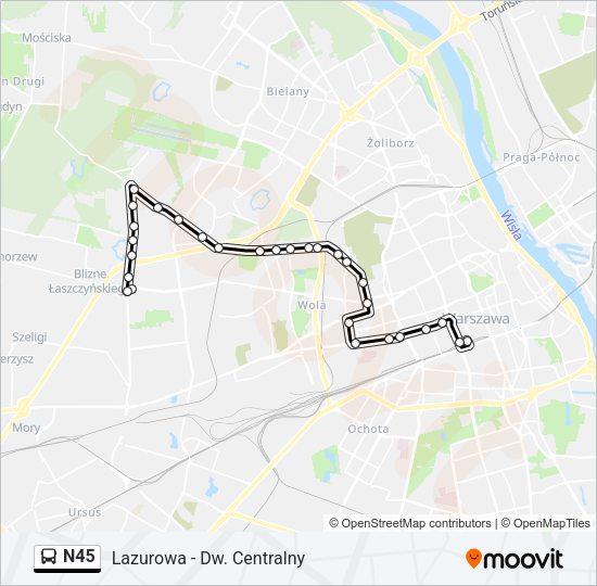 N45 bus Line Map