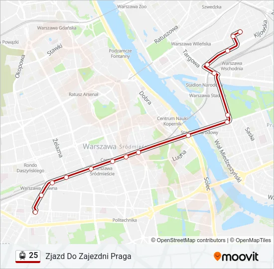 Трамвай 25: карта маршрута