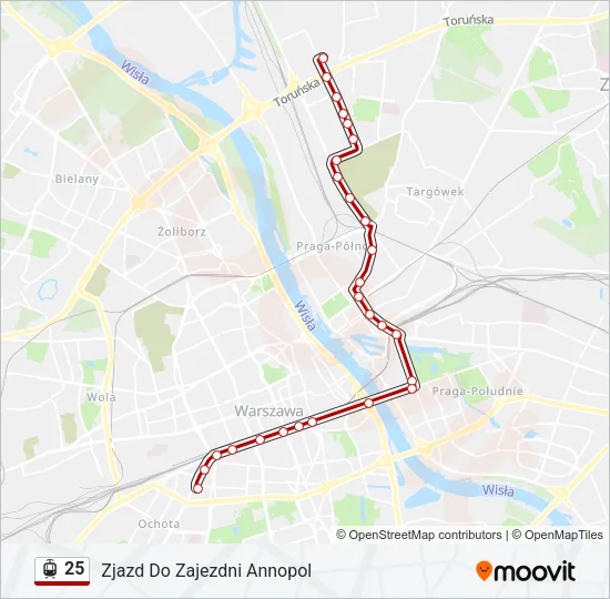 Трамвай 25: карта маршрута