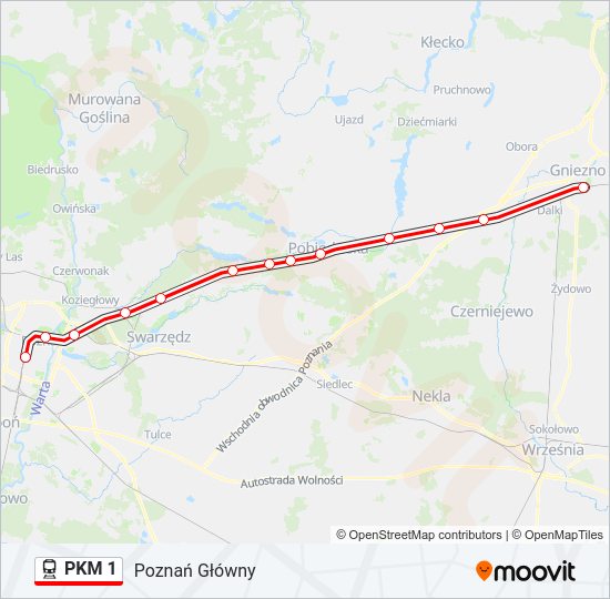 Mapa linii kolej PKM 1