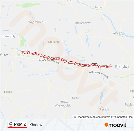 Mapa linii kolej PKM 2