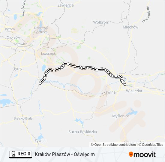 Mapa linii kolej REG 0