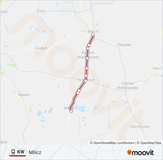 Mapa linii kolej KW