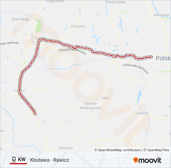 Mapa linii kolej KW