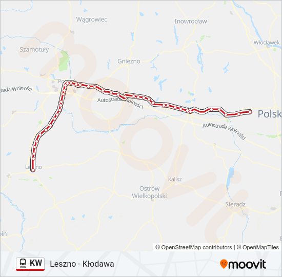 Mapa linii kolej KW