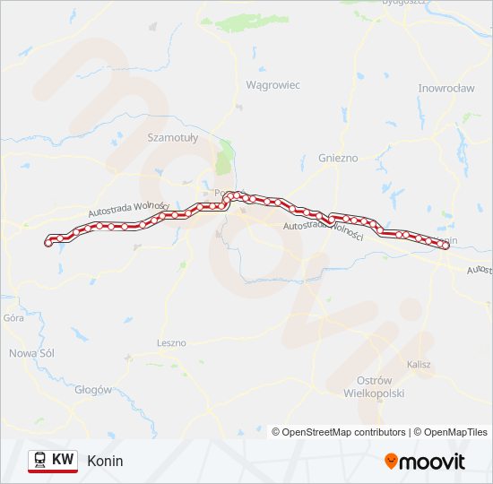 Mapa linii kolej KW