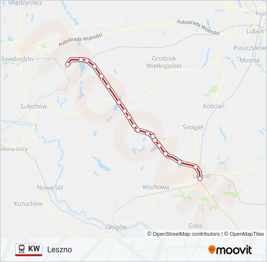 Поезд KW: карта маршрута