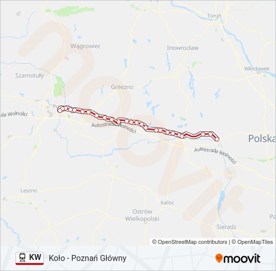 Mapa linii kolej KW