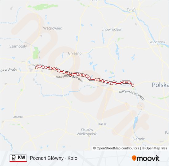 Mapa linii kolej KW