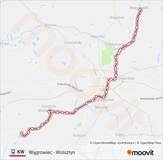 Mapa linii kolej KW