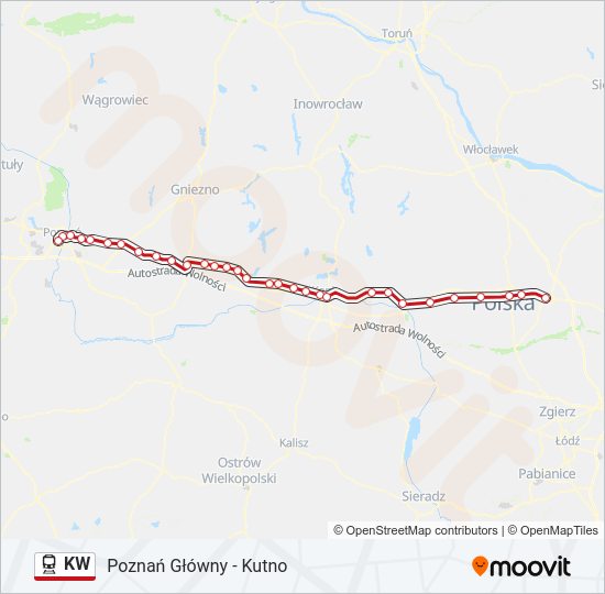 Mapa linii kolej KW