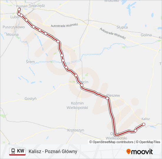 Mapa linii kolej KW