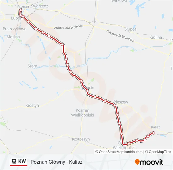 Поезд KW: карта маршрута