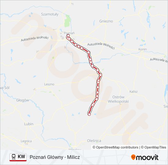 Mapa linii kolej KW