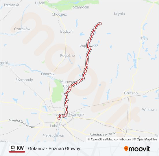 Mapa linii kolej KW