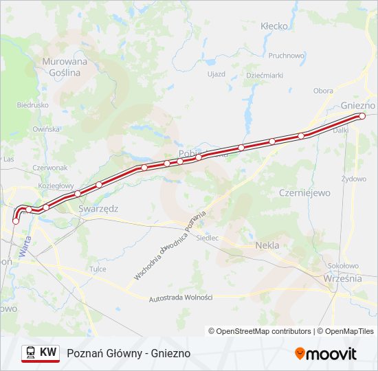 Mapa linii kolej KW