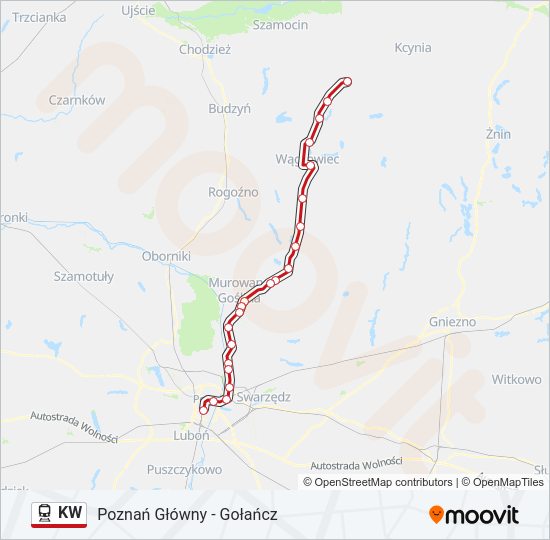 Mapa linii kolej KW