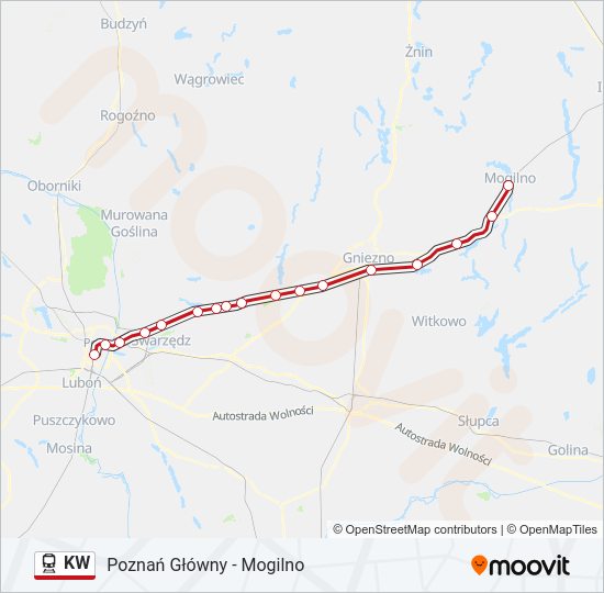 Mapa linii kolej KW