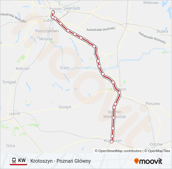 Mapa linii kolej KW