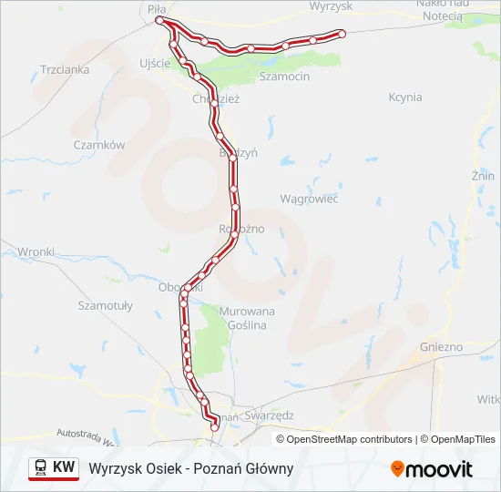 Поезд KW: карта маршрута