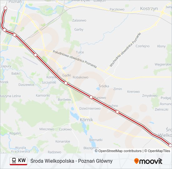 Поезд KW: карта маршрута