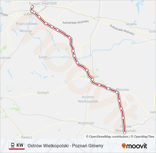 Mapa linii kolej KW