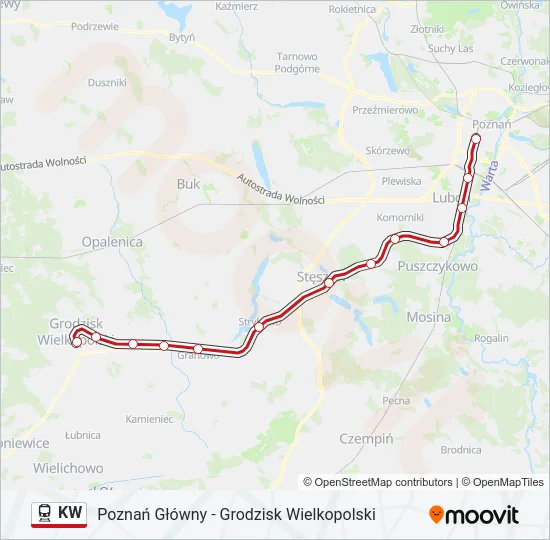 Поезд KW: карта маршрута