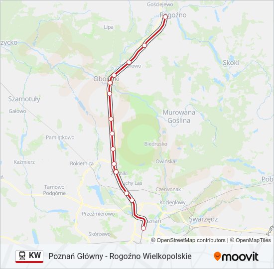 Mapa linii kolej KW