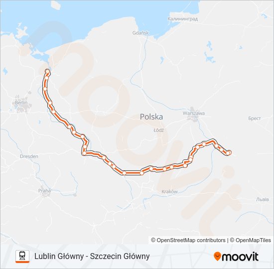 Mapa linii kolej IC 28160