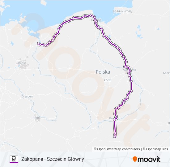 Mapa linii kolej TLK 38108